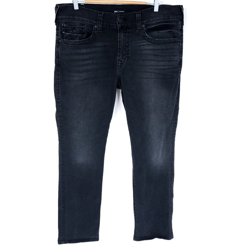 True Religion Ricky Relaxed Straight Jeans Mens 38 Black Flap Pocket 38X34